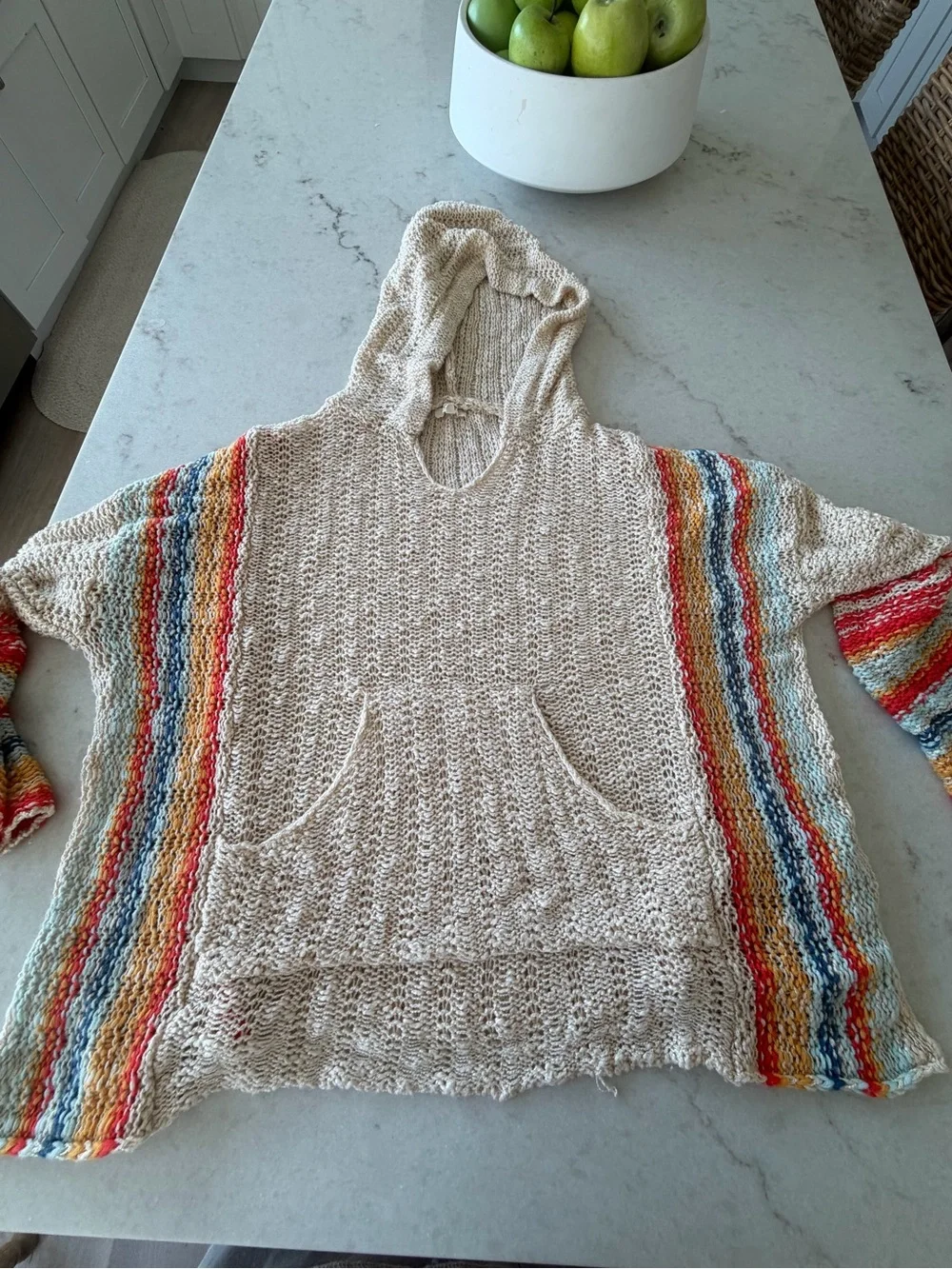 EASEL Cream Multicolor Stripe Open Knit Sweater Hoodie! S - Picture 7 of 7